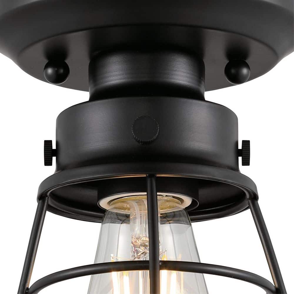 Matte Black Industrial Cage Semi-Flush Mount Ceiling Light