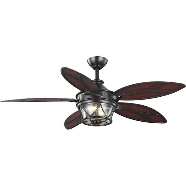 Progress Lighting Alfresco 54 in. Indoor/Outdoor Bronze Coastal Ceiling Fan with 2700K Light Bulbs Included with Remote for Living Room