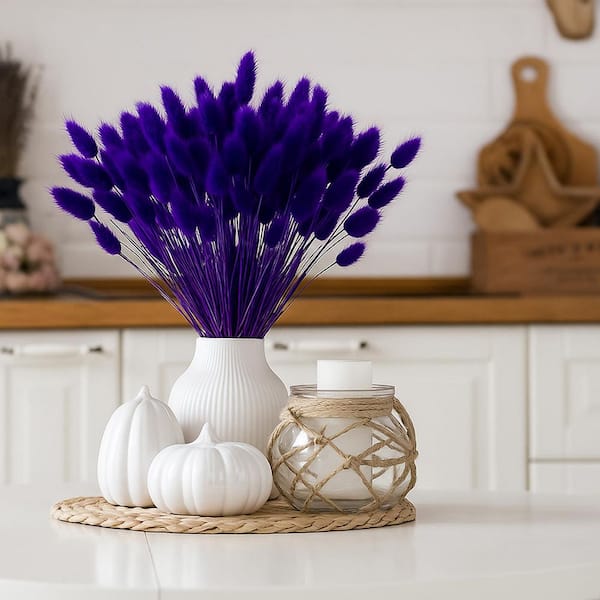 2.05 in 120 pcs Purple Artificial Plant Dried Bunny Tails Pampas