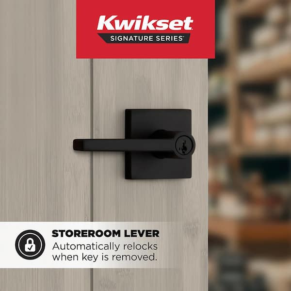 Halifax Matte Black Keyed Storeroom Square Door Handle Featuring SmartKey Security
