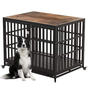 42 in. Double-Door Dog Crate with Trays and Wheels