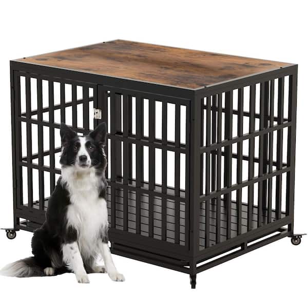 COZIWOW 42 in. Double-Door Dog Crate with Trays and Wheels