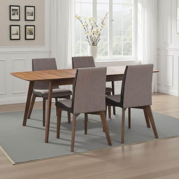 Bera 5-Piece Rectangle Walnut Brown and Gray Wood Dining Set Seats 4