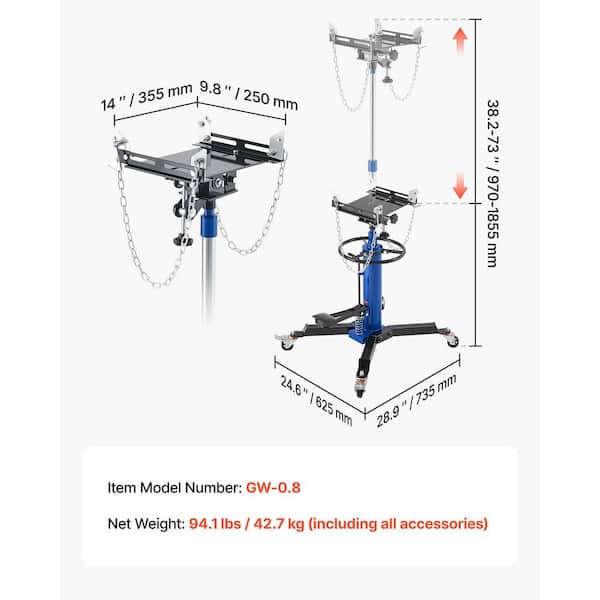 VEVOR Hydraulic Transmission Jack, 1660 lbs. / 0.75 Ton Lifting