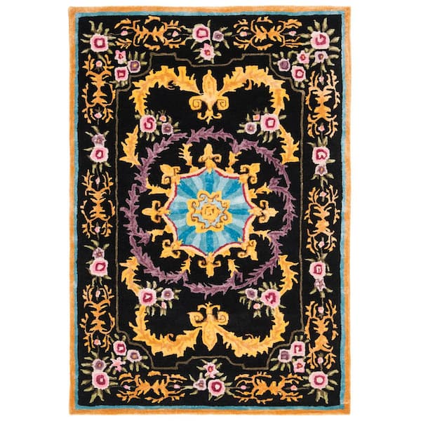 Savonnerie 4 ft. x 6 ft. Black/Multi Ornate Oriental Area Rug