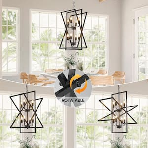 6-Light Sputnik Chandelier with Clear Glass Modern Pendant Geometric Light Rod Hanging Ceiling Lighting, Black and Gold