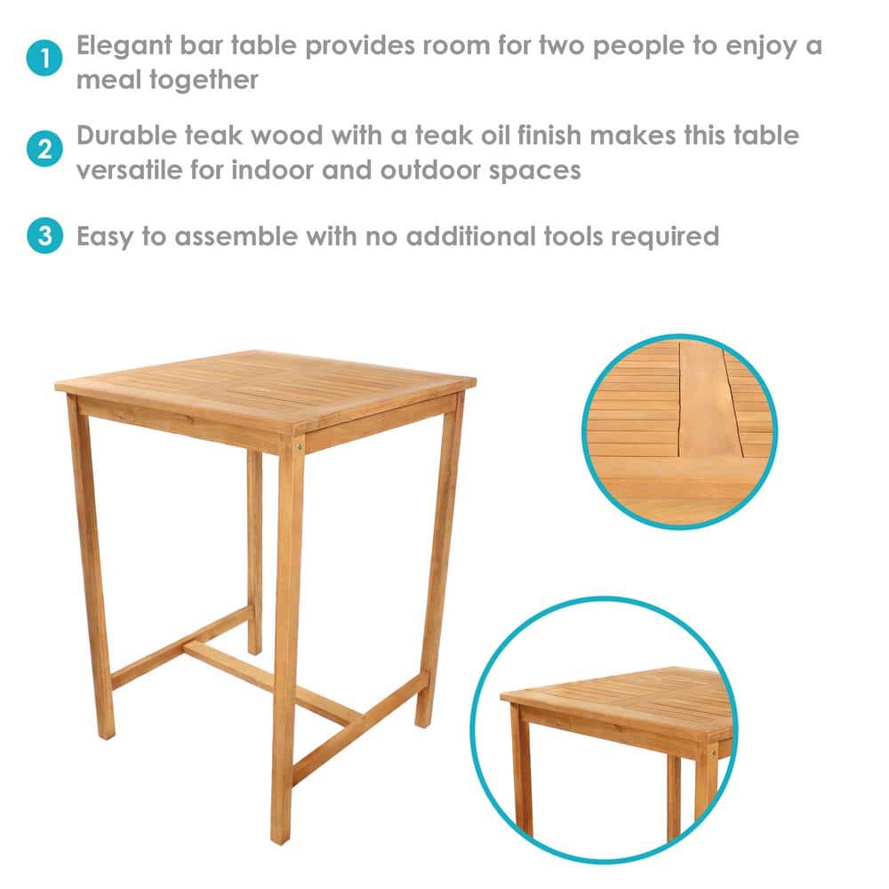 Sunnydaze 31.5" Square Teak Wood Outdoor Bar Table