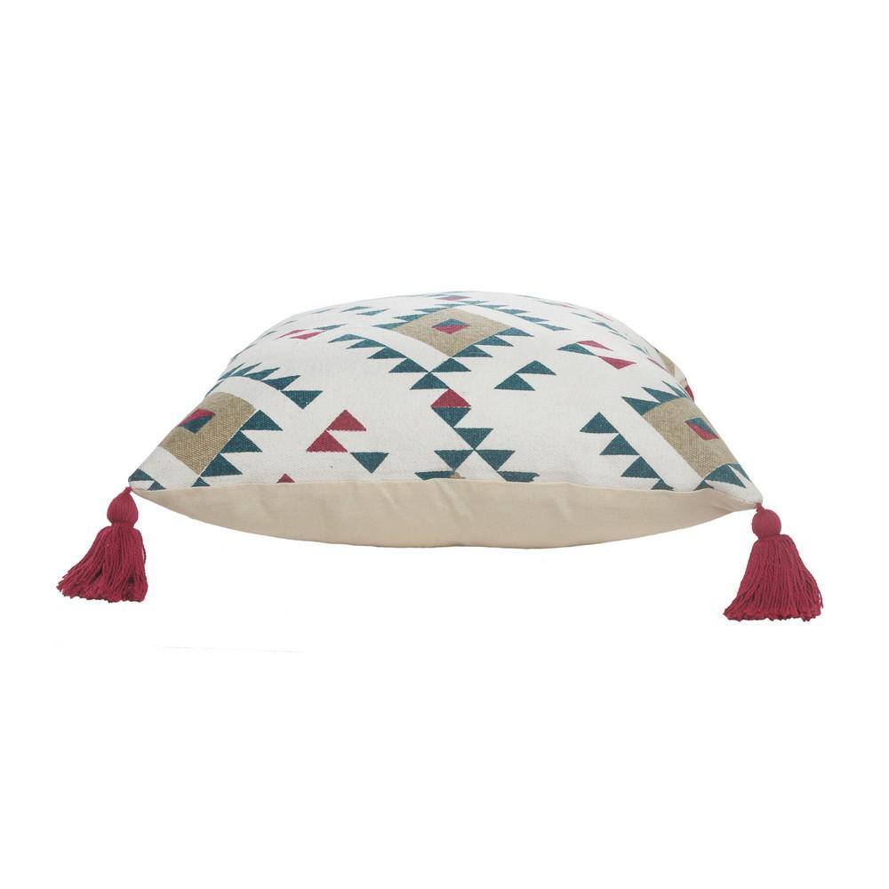 Southwestern Geometric Cotton Blend Throw Pillow with Tassels