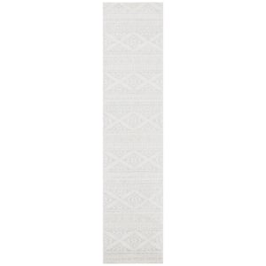 Tulum Ivory/Light Gray 2 ft. x 11 ft. Striped Tribal Geometric Runner Rug