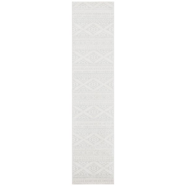 Tulum 2 ft. x 15 ft. Ivory/Light Gray Striped Tribal Geometric Runner Rug