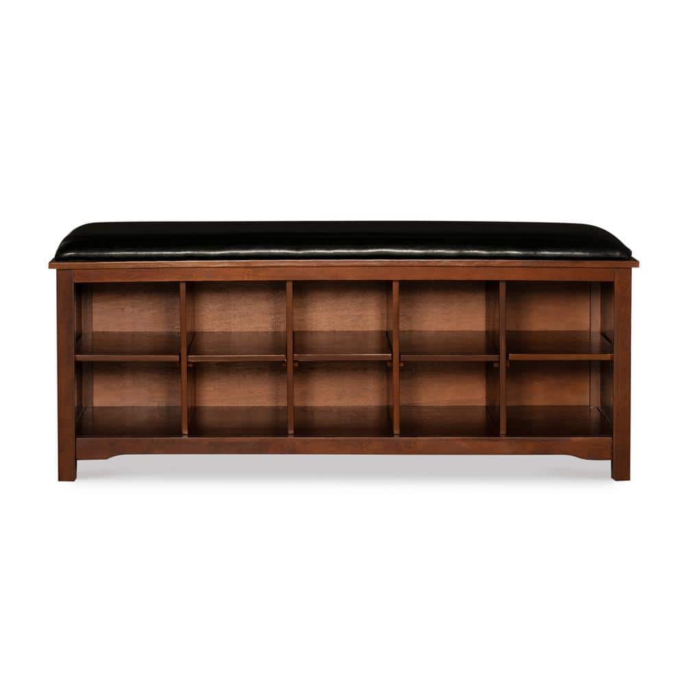 Cape Anne Dark Walnut Padded Bench with Shoe Organization