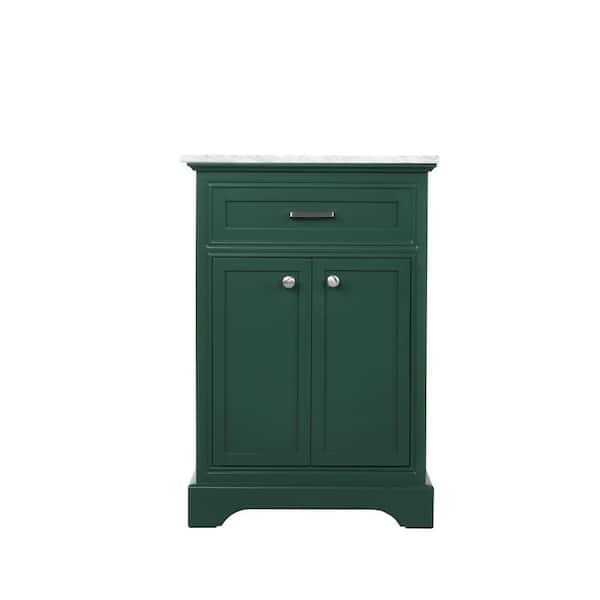 Unbranded Timeless Home 24 in. W Single Bath Vanity in Green with Marble Vanity Top in Carrara with White Basin