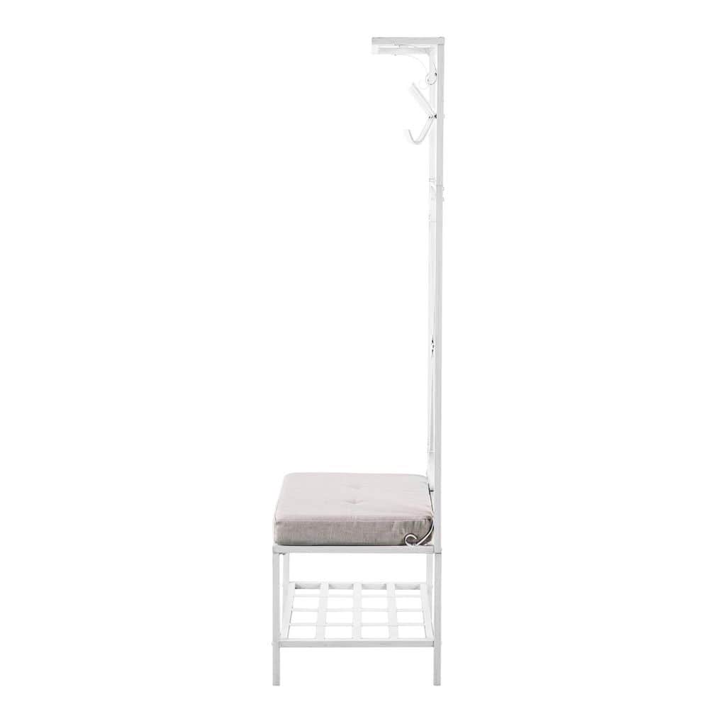 Traditional Entryway Hall Tree Bench with Plush Seat - Distressed White
