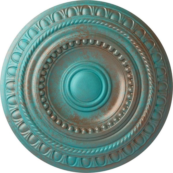 Ekena Millwork 15-3/4 in. x 1-3/8 in. Artis Urethane Ceiling Medallion (Fits Canopies upto 6-7/8 in.), Hand-Painted Copper Green Patina