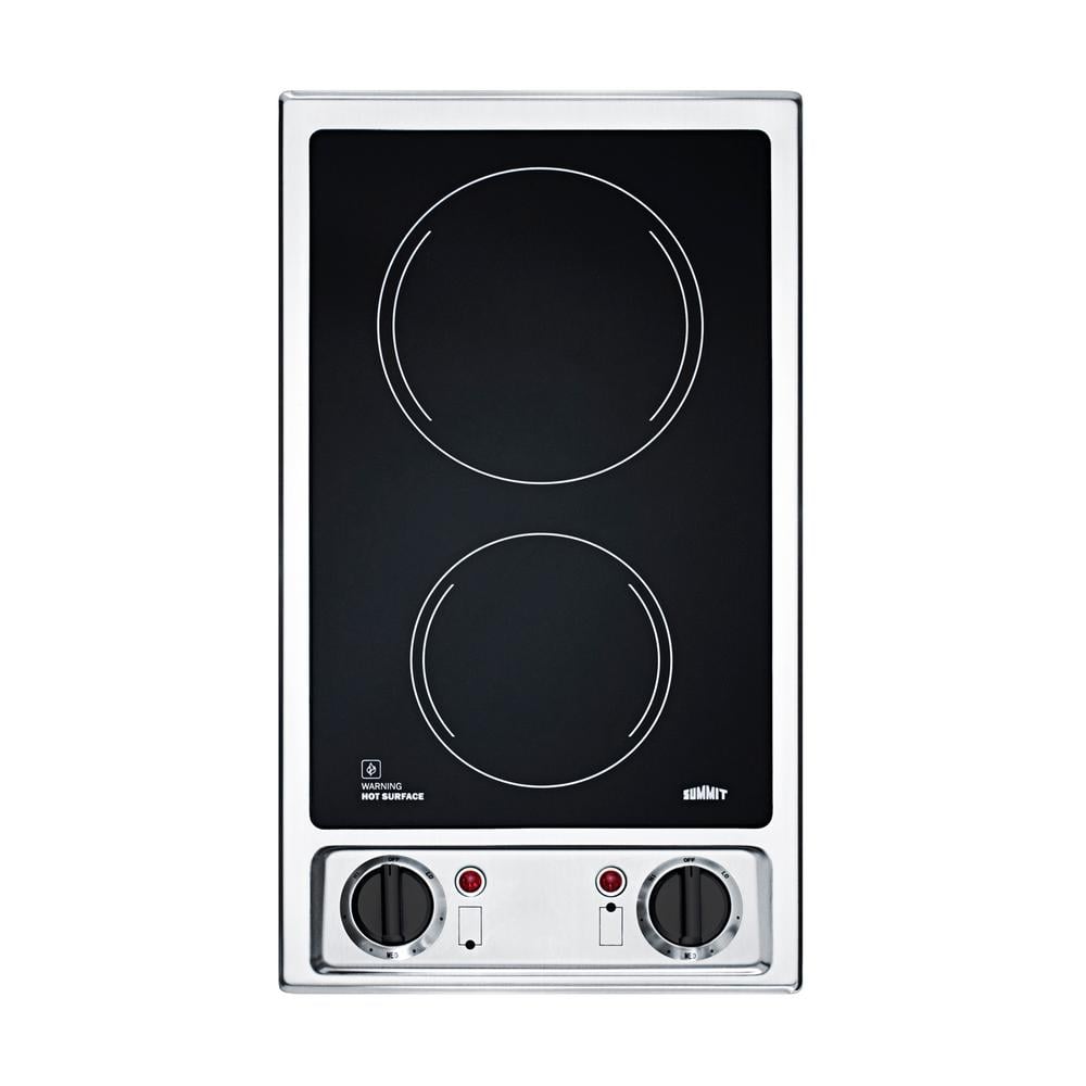 Summit Appliance 12 in. Radiant Electric Cooktop in Black with 2-Elements, Black with stainless steel trim