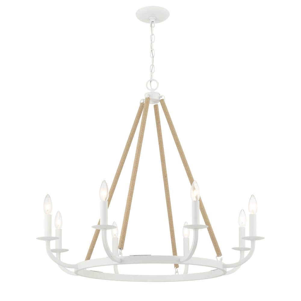 Minka Lavery Lanton 8-Light Sand White with Natural Rope Chandelier  2128-655 - The Home Depot