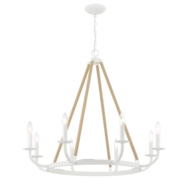 Minka Lavery Lanton 8-Light Sand White with Natural Rope Chandelier