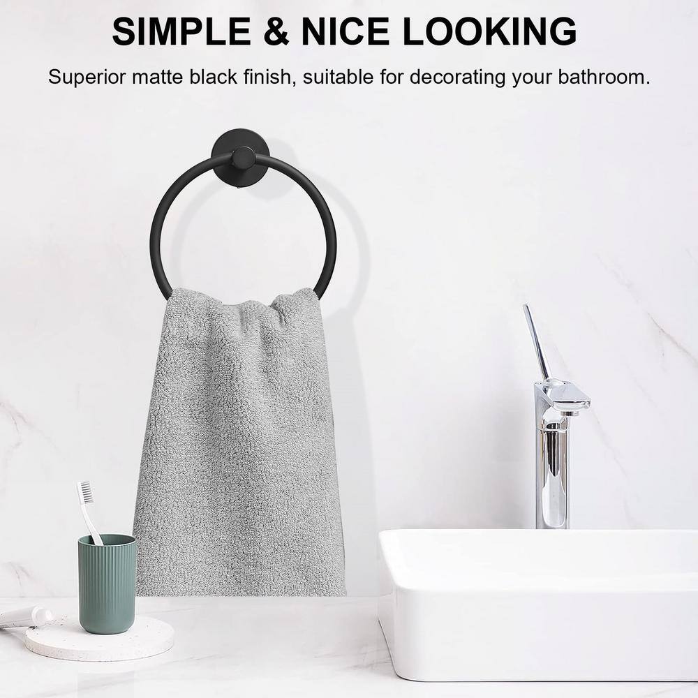 Black Stainless Steel 24-Inch Bathroom Hardware Set with Towel Ring and Hooks