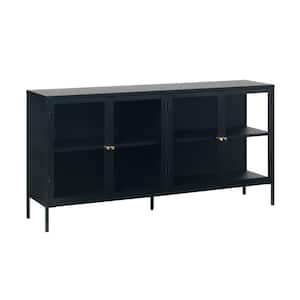 Maile 67 in. W x 15.75 in. D x 33.5 in. H Steel 4-Section Sideboard Glass-Door Cabinet
