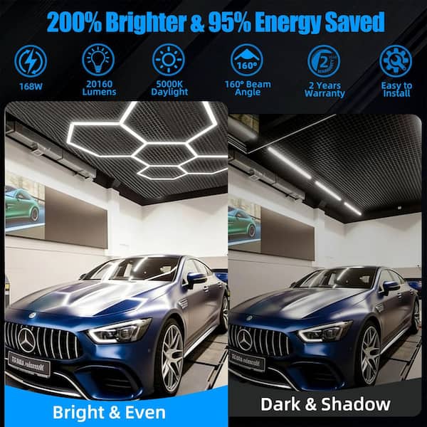 KOAOEIRS 95 in. Hexagon Garage Lights, 5000K 20160 Lumens LED