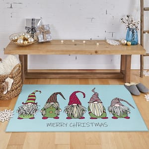 Christmas Gnomes Light Blue 2 ft. x 3 ft. 4 in. Holiday Area Rug