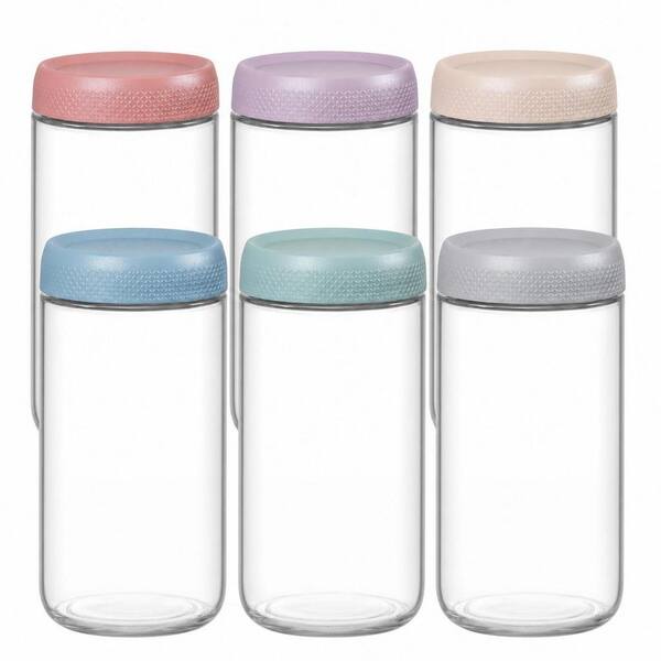 6-Pack 24 oz. Glass Jars with Multi-Color Airtight Lids, Wide Mouth, Food Grade, Freezer Safe, Leak Proof, Reusable