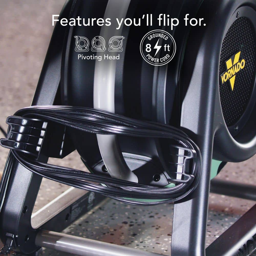 Green and Black Heavy Duty 3-Speed Floor Fan with Cord Storage