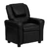 Contemporary Black Leather Kids Recliner with Cup Holder and Headrest