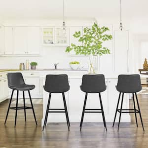 41 in. Dark Grey 30 in. H Low Back Metal Frame Cushioned Counter Height Bar Stool with Faux Leather seat (Set of 2)