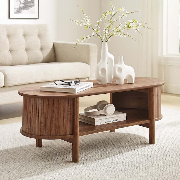 MODWAY Cadence 18.5 in. Walnut Oval MDF Coffee Table EEI-6837-WAL