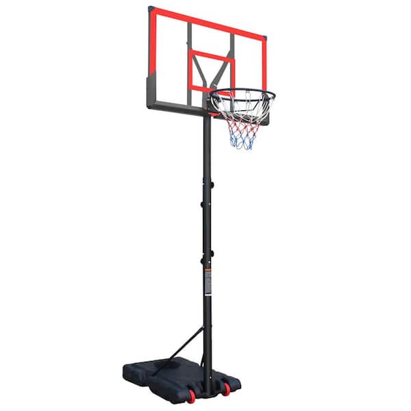 Tidoin 5.7 ft.-10 ft. Red Basketball Hoop Basketball System with Adjustable Height and Wheels