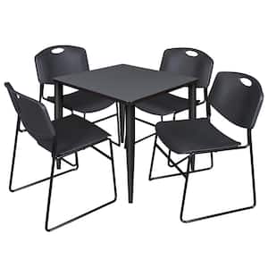 Trueno 30 in. Square Grey and Black Wood Breakroom Table and 4-Black Zeng Stack Chairs (Seats 4)