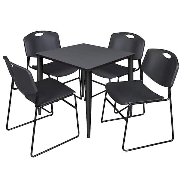 Regency Trueno 30 in. Square Grey and Black Wood Breakroom Table and 4-Black Zeng Stack Chairs (Seats 4)