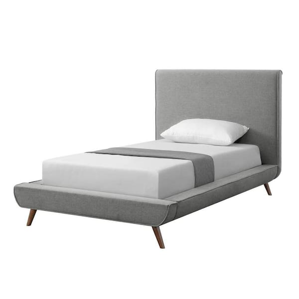 Alaric Grey Twin Size Platform Bed Upholstered Linen