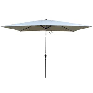 6 ft. x 9 ft. Steel Market Tilt Patio Umbrella with Crank in Frozen Dew, Khaki