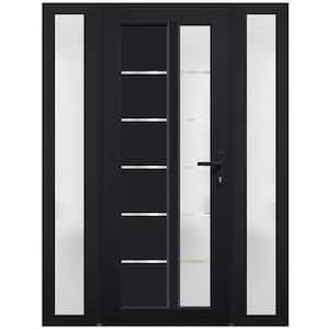 8088 54 in. W. x 80 in. Left-hand/Inswing Frosted Glass Black Metal-Plastic Steel Prehung Front Door with Hardware