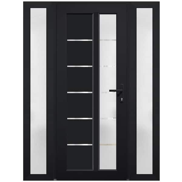VDOMDOORS 8088 60 in. W. x 80 in. Left-hand/Inswing Frosted Glass Matte Black Metal-Plastic Steel Prehung Front Door with Hardware