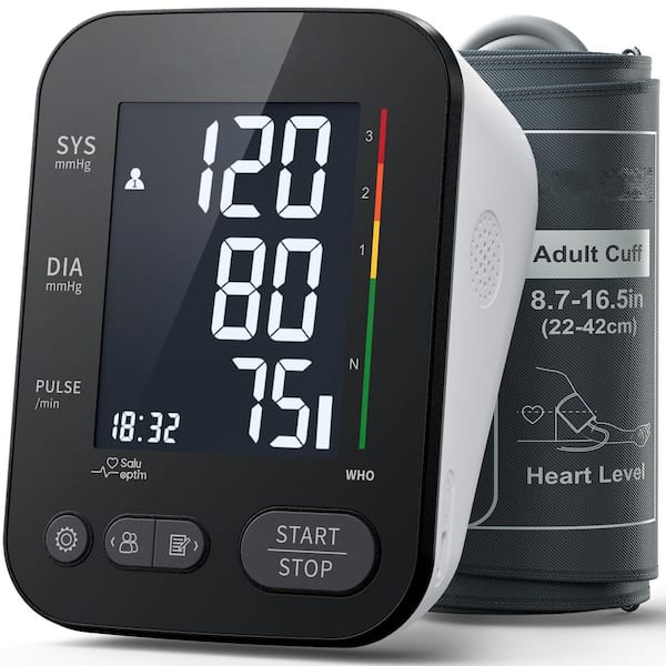 Black Blood Pressure Monitors with Large BP Cuff and 240 Memories for 2-Users, Upper Arm BP Machine with Type-C Cable