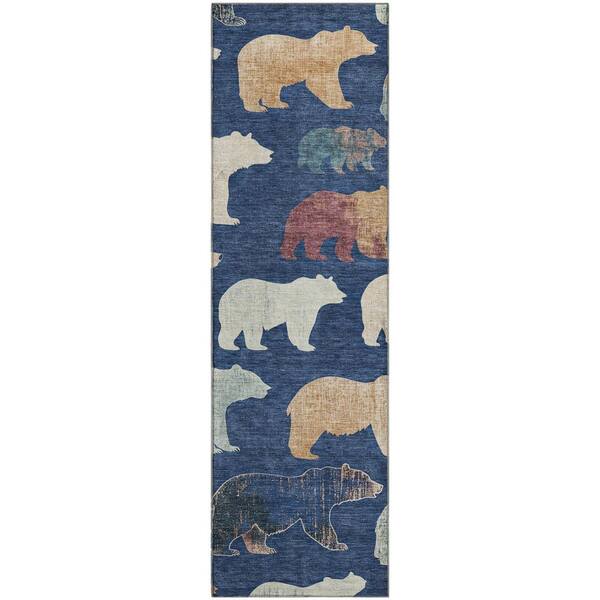 Mayfield Premium Machine Washable Abstract AMF2338 Navy 2 ft. x 7 ft. Runner Rug