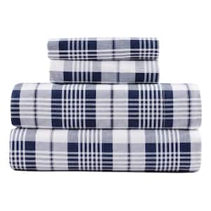 4-Piece Denim Check 100% Turkish Cotton Flannel Queen Sheet Set