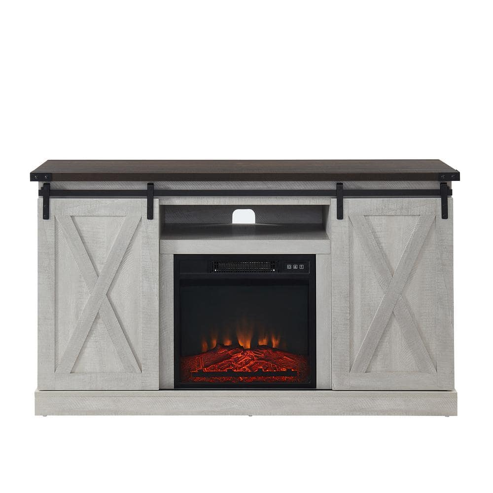 54 in. W Freestanding Wooden Storage Electric Fireplace TV Stand in White w