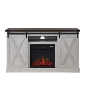 54 in. W Freestanding Wooden Storage Electric Fireplace TV Stand in White with Sliding Barn Door Fits TVs up to 65 in.