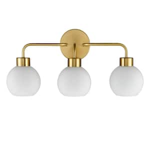 5.55 in. 3-Light Gold Vanity Light with Frosted Glass Shade