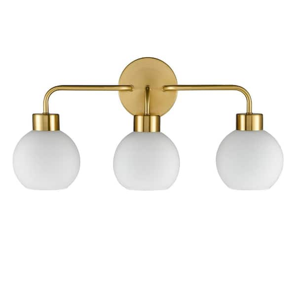 CLAXY 5.55 in. 3-Light Gold Vanity Light with Frosted Glass Shade YO ...