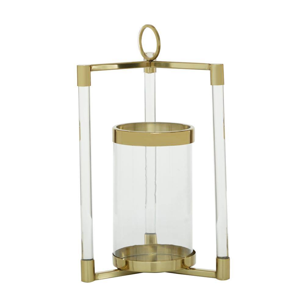 Gold and Clear Acrylic Hurricane Candle Lantern with Box Frame