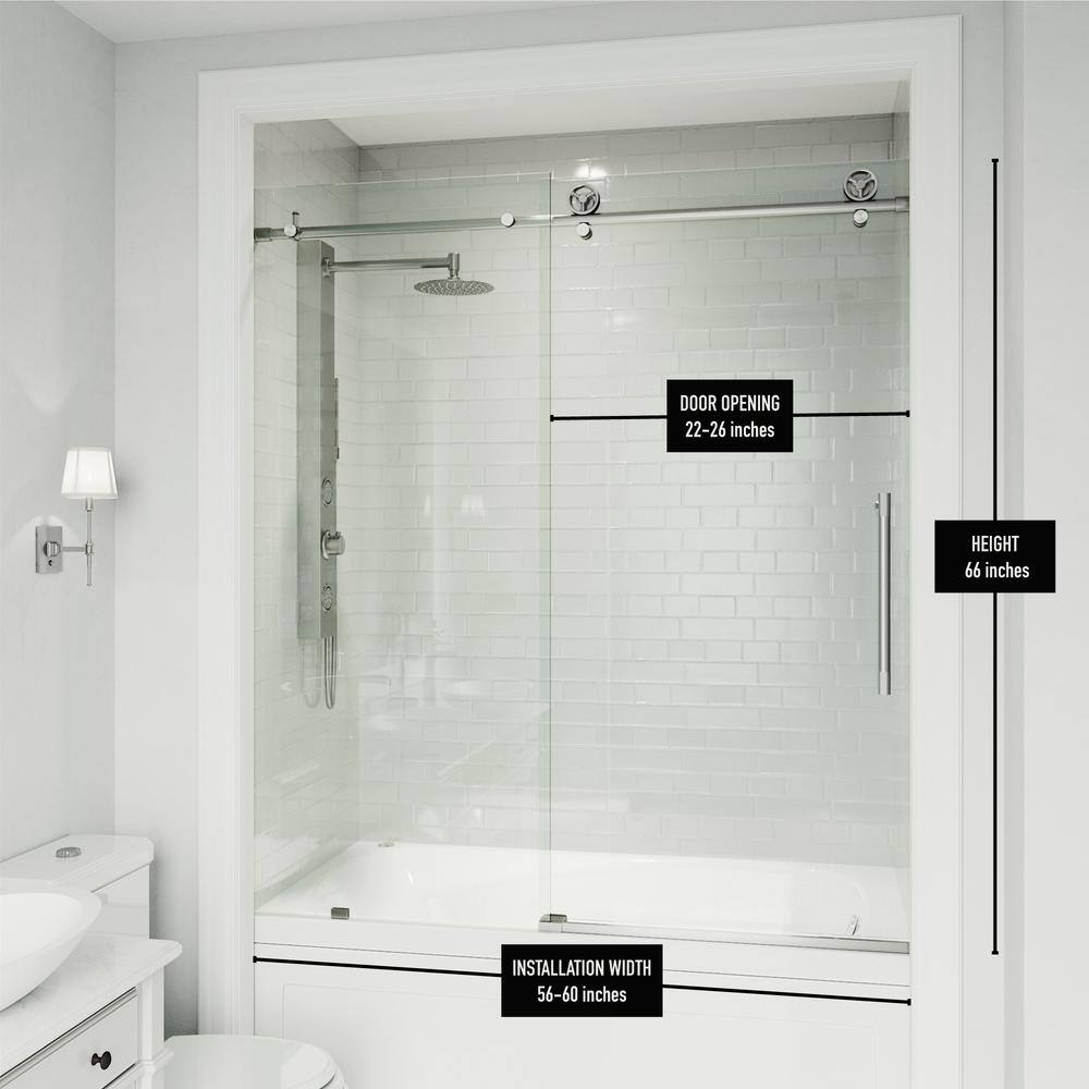 Elan Frameless Sliding Tub Door with Clear Glass and Stainless Steel