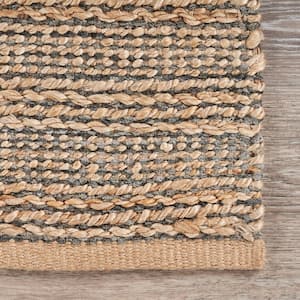 Gray/Tan 7 ft. 9 in. x 9 ft. 9 in. Natural Jute and Chenille Handwoven LR03302 Area Rug