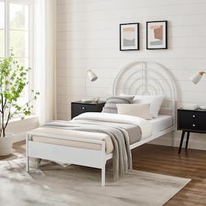 White Metal Mid-Century Modern Twin Metal Bed Frame with Arch Headboard