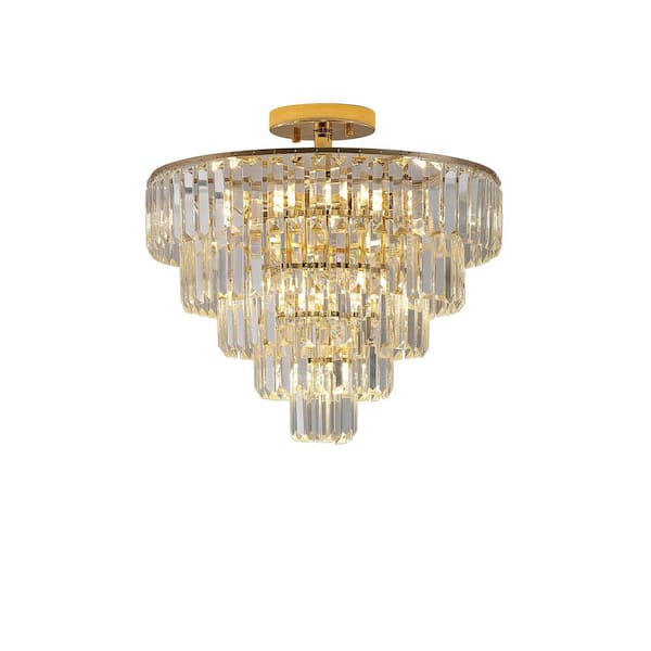 Logmey 6-Light Gold Crystal Chandelier 3-Tier Round Flush
