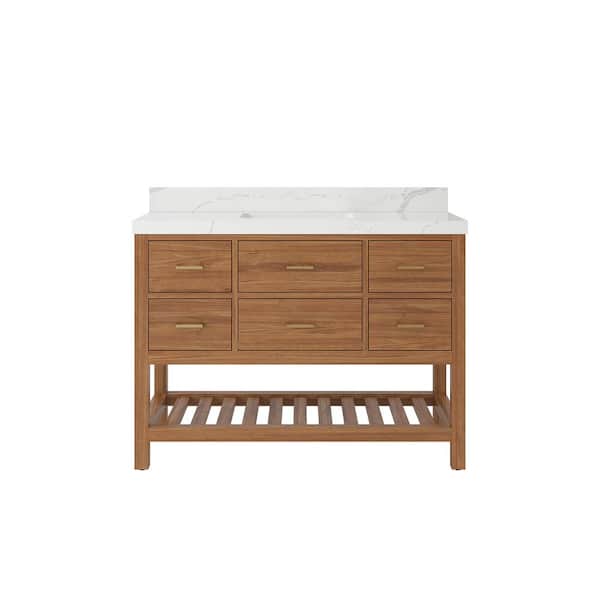 Willow Collections Parker Teak 48 in. W x 22 in. D x 36 in. H Single Sink Bath Vanity in Golden Teak with 2 in. Calacatta Laza Quartz Top